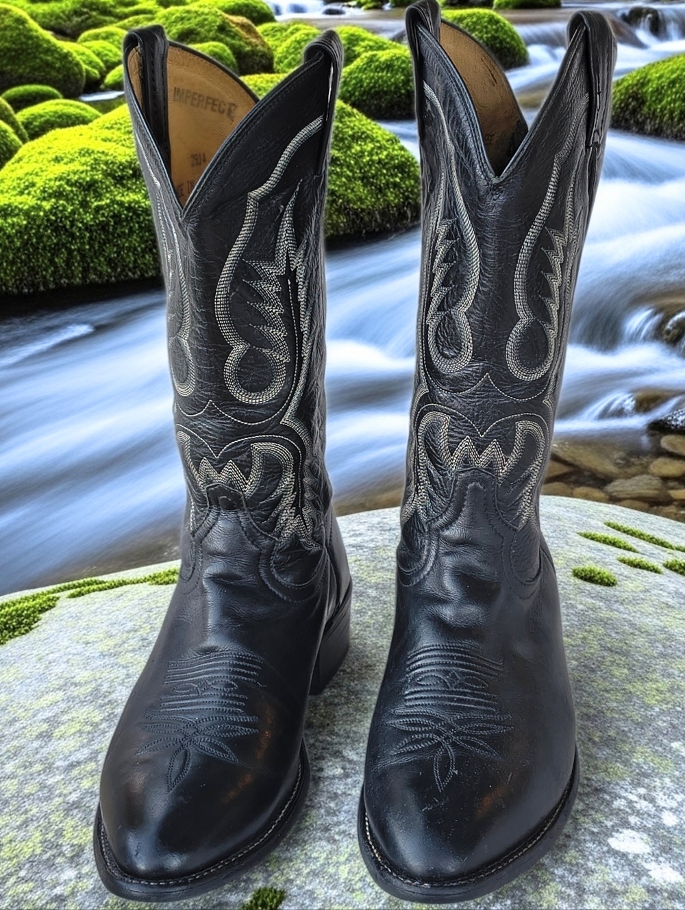 Men's Tony Lama Black Western Cowboy Boots 8.5EEE Light Wear, Superb Vintage